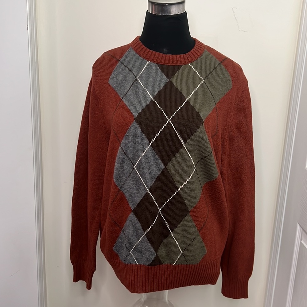Vintage Dockers Crew Neck 100% Cotton Argyle Knit Sweater Size Medium